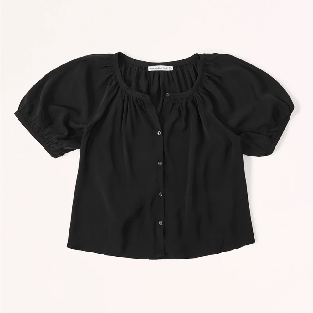 abercrombie button up puff sleeve top - size L